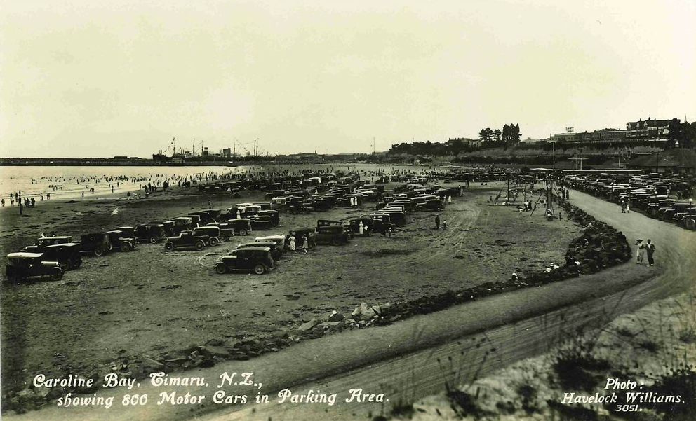 Caroline Bay Timaru NZ showing 800 Motor Cars in Parking Area 1920s Aoraki Heritage Collection