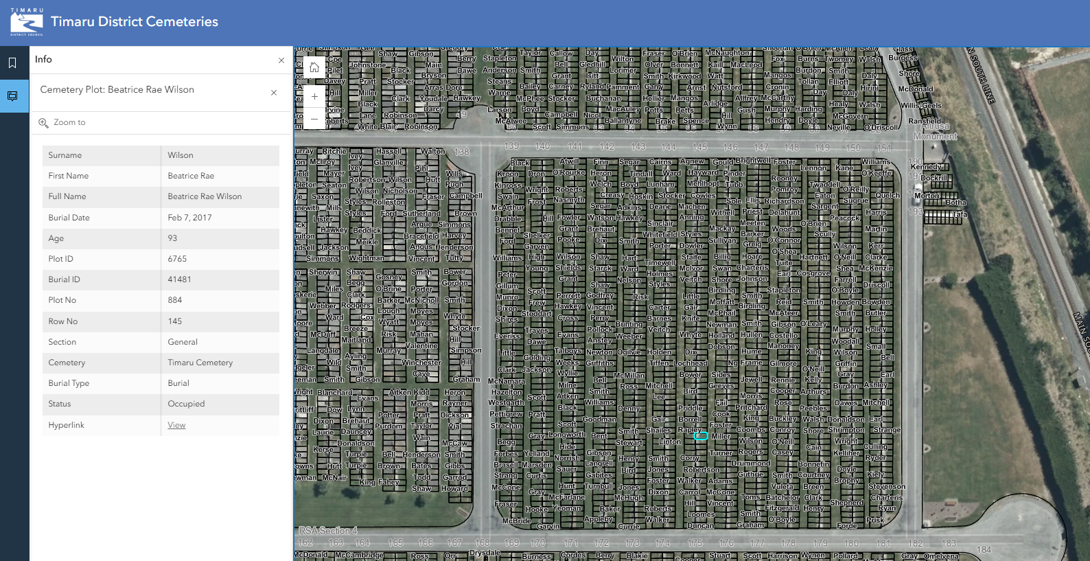 Beatrice Rae Wilson at Timaru Cemetery buried 20174 TGHS Principal