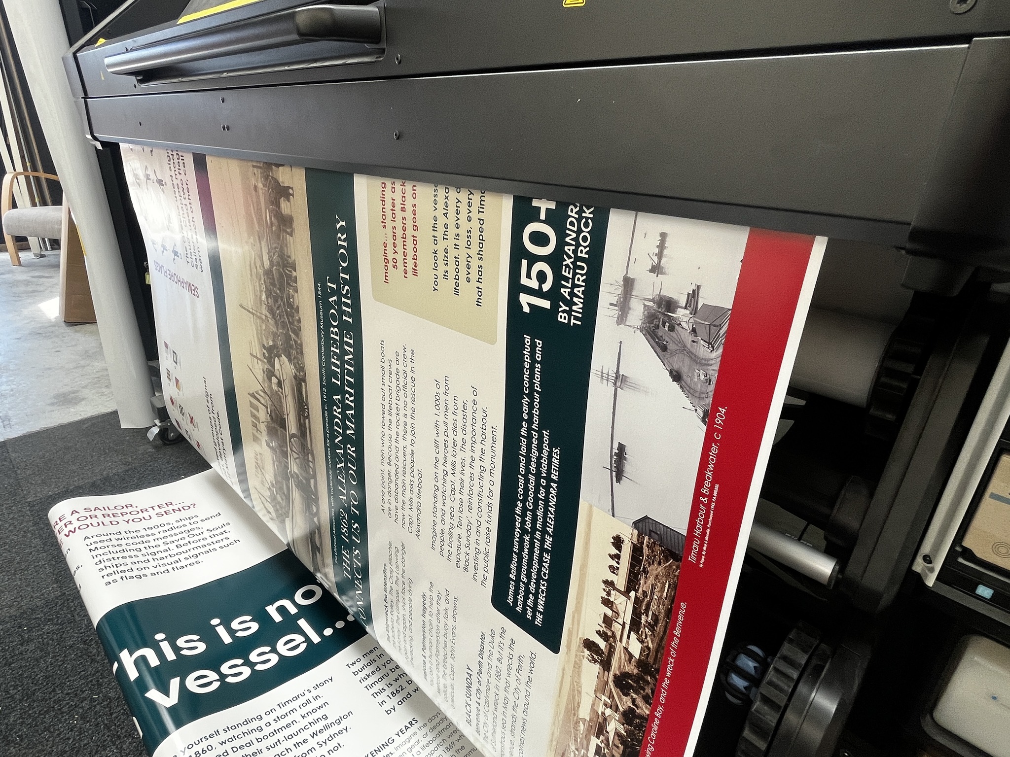 Branded Kiwi printing the lifeboat signage that was designed by graphic artist Roselyn Fauth and Geoff Cloake