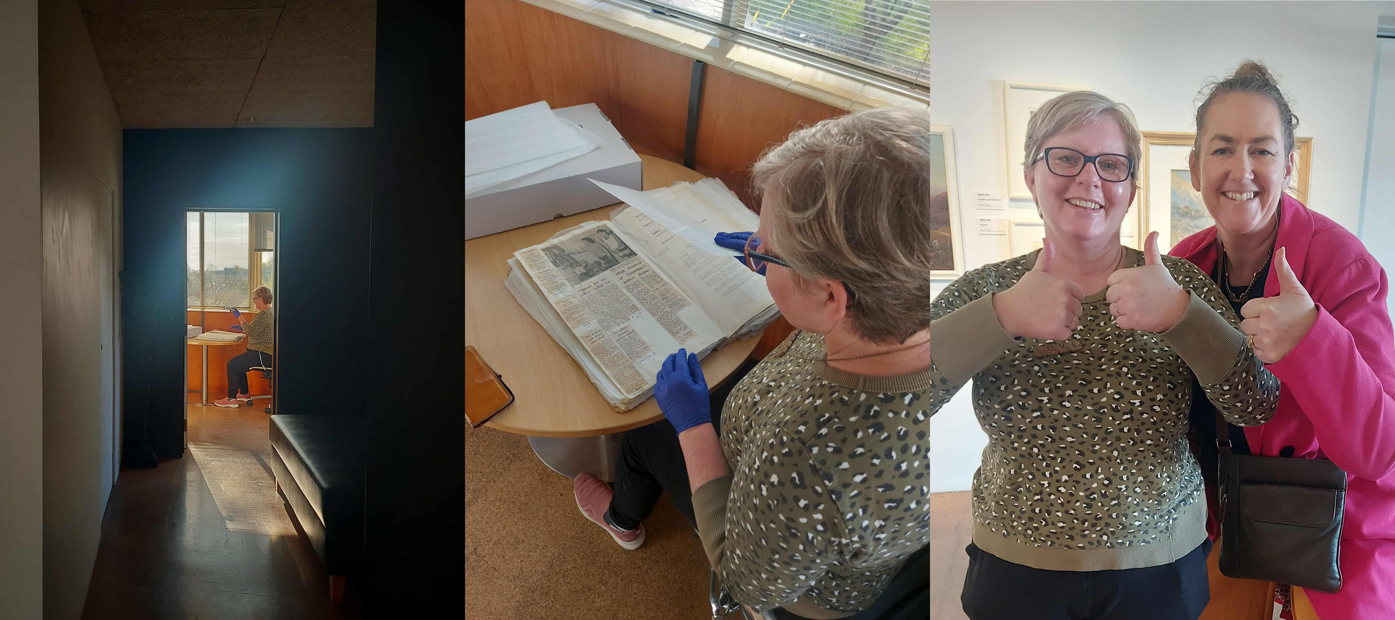 Keely Kroening and Roselyn Fauth deep in the archives at the Aigantighe 2025