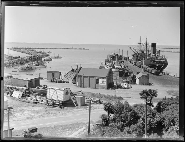 Overlooking Timaru Port William Barbour Beattie for NZ Herald 1941
