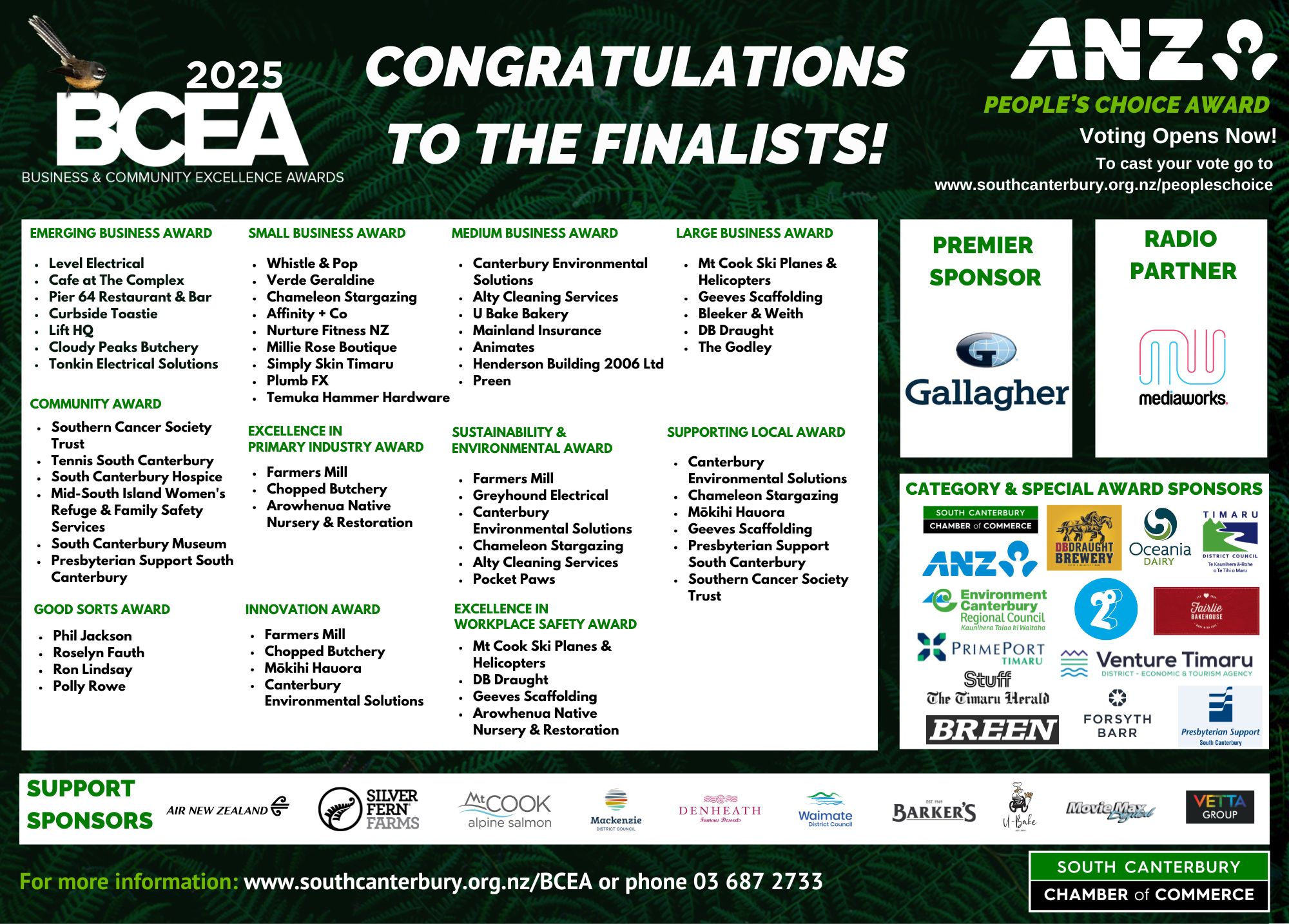 Congratulations to South Canterbury Chamber of Commerce Business and Community Excellence Award 2025 Finalists