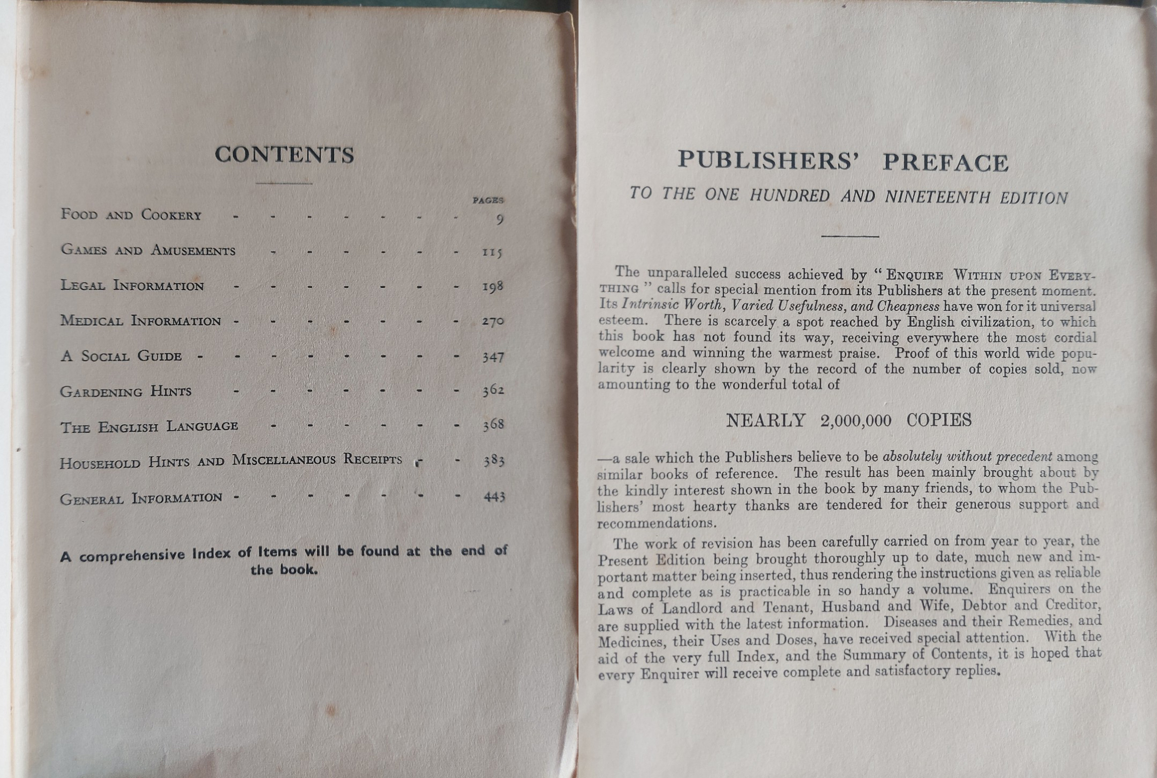 Enquire Within Book Eleanor Tripp Library contents page