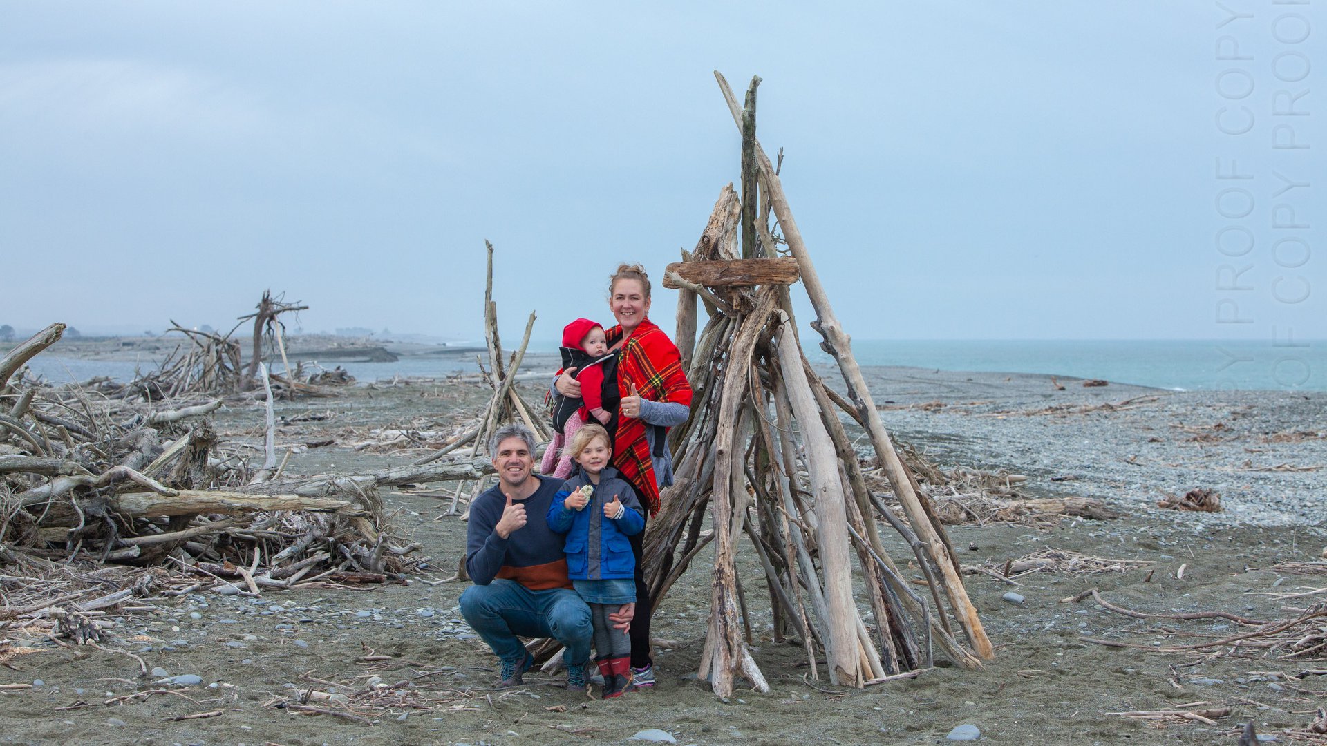 Making huts on the beach