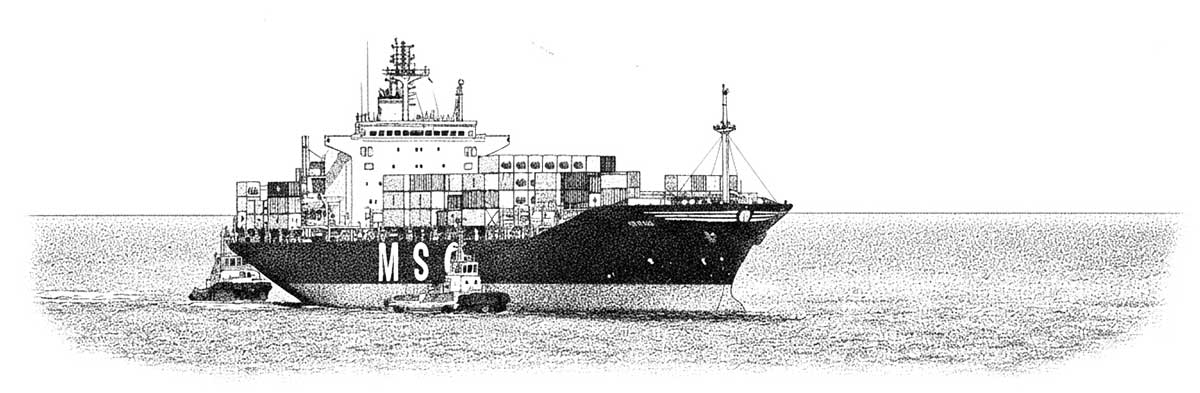 Modern day shippin at Port of Timaru based on a photo by Geoff Cloake