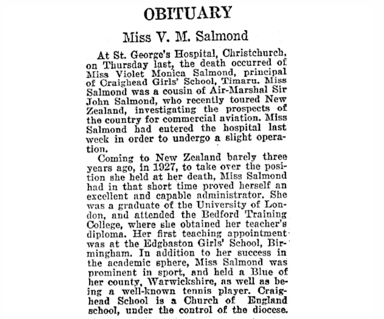 OBITUARY V M Salmond 1 September 1930 the dominion Page 11