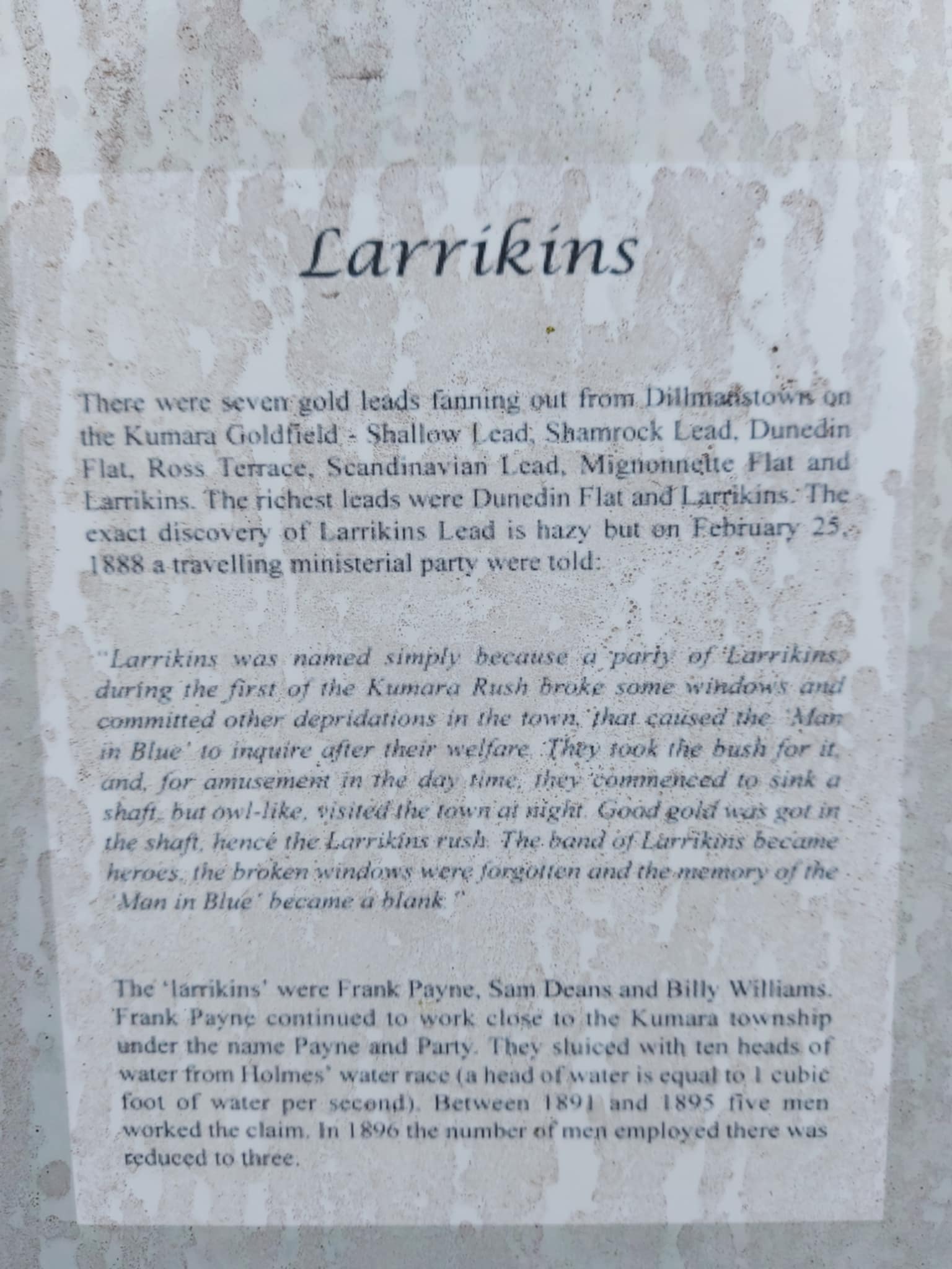 Photo from a section of Kumara Information Signage on the The Larrikins