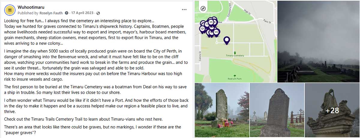 Screenshot of a facebook post Timaru Cemetery April 2026