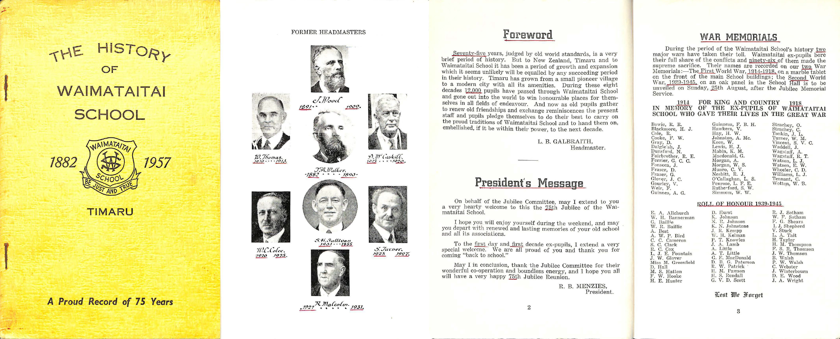 The History of Waimataitai School 1882 School History Book