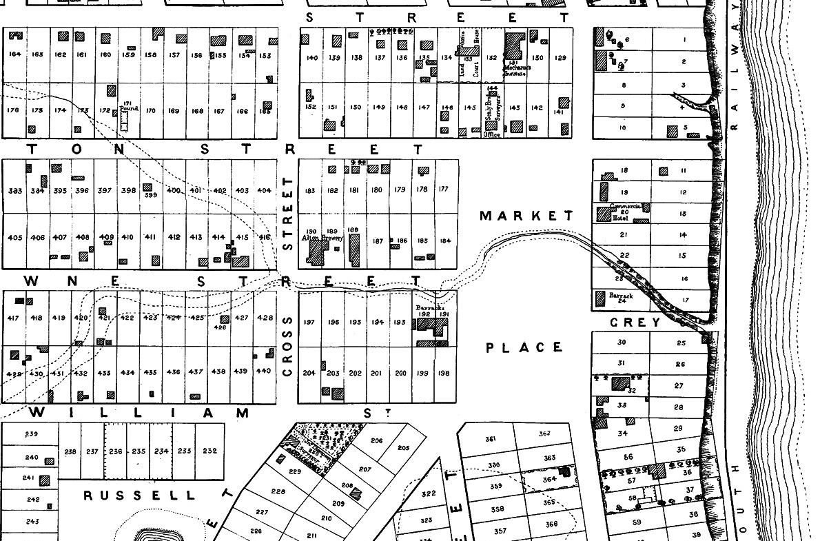 1875 Map 3000x96 Plan of Timaru Townships Canterbury Courtesy of the Timaru District Council Drill Halls Army Barraks