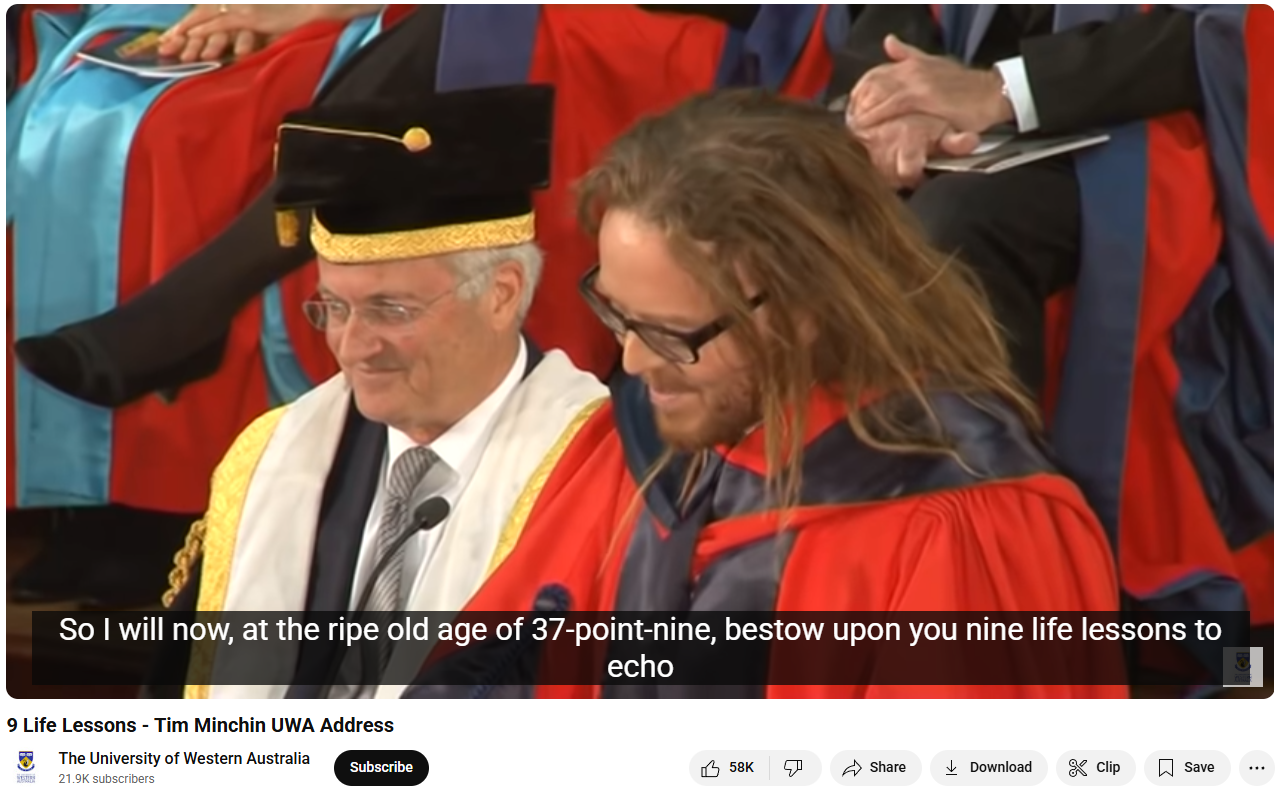 9 Life Lessons Tim Minchin UWA Address Screenshot