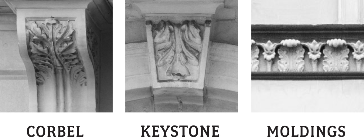 Corbel Keystones and moldings in Timaru CBD photography by Geoff Cloake