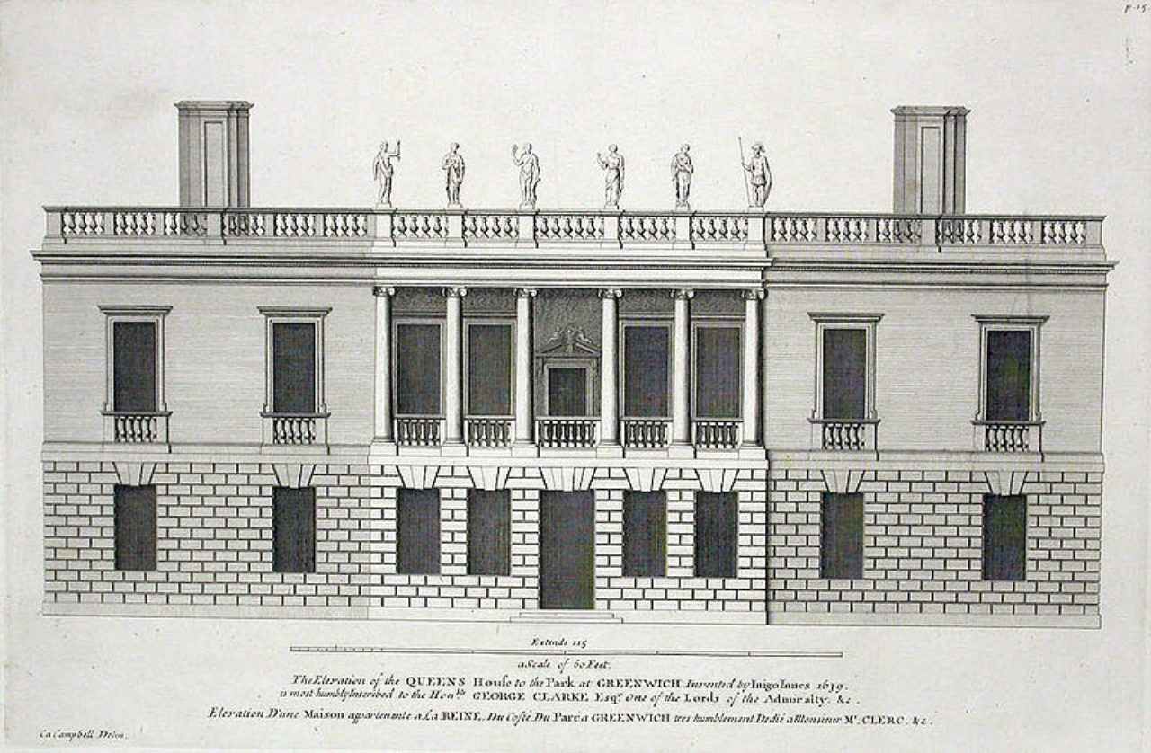 Queens House Greenwich England Vituvius Britannicus Vol1 plate 15