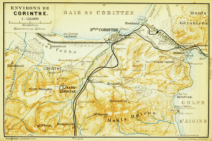 vintage map of corinth greece 1894 cartographyassociates